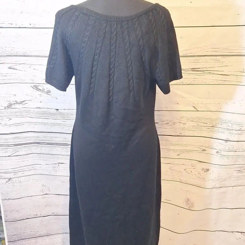 Calvin Klein Merino Wool Blend Cable Knit Stretch Sweater Dress SzL #1290
